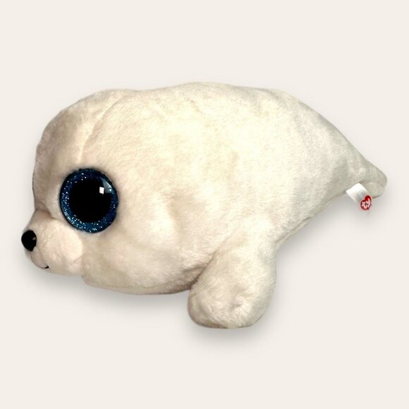 Ty Beanie Boo ICY White Seal PuP 12” 2016 Plush Blue Sparkling Eyes NWOT Mint - Picture 10 of 14